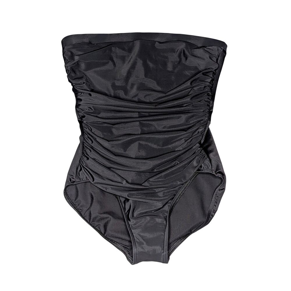 Miraclesuit Avanti Bandeau One Piece Swimsuit 12 Black Quiet Luxury Retro Chic